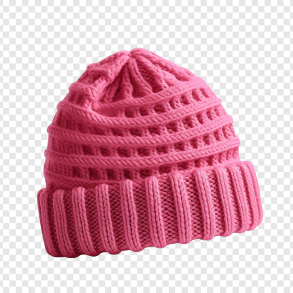 Knitted hat in pink color isolated on transparent background